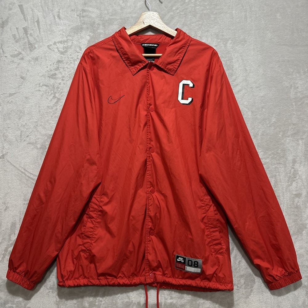 Nike SB Shield BA Coaches Jacket Men's XL Red Cheetah Print Long Sleeve Collared